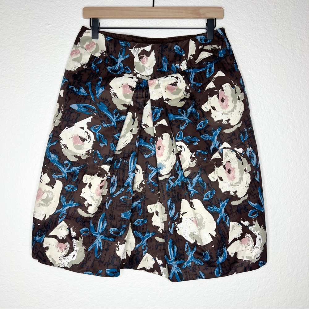 Moschino Brown Floral Skirt 100% Nylon A-Line Box Pleat size 8
